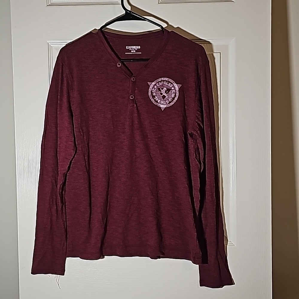 Express Men Long Sleeve T-Shirt Maroon Size M